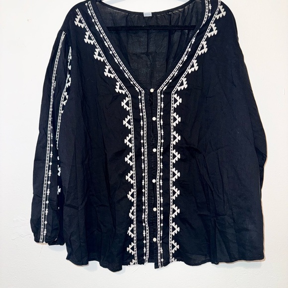 Black Blouse with White Embroidery - Picture 1 of 3